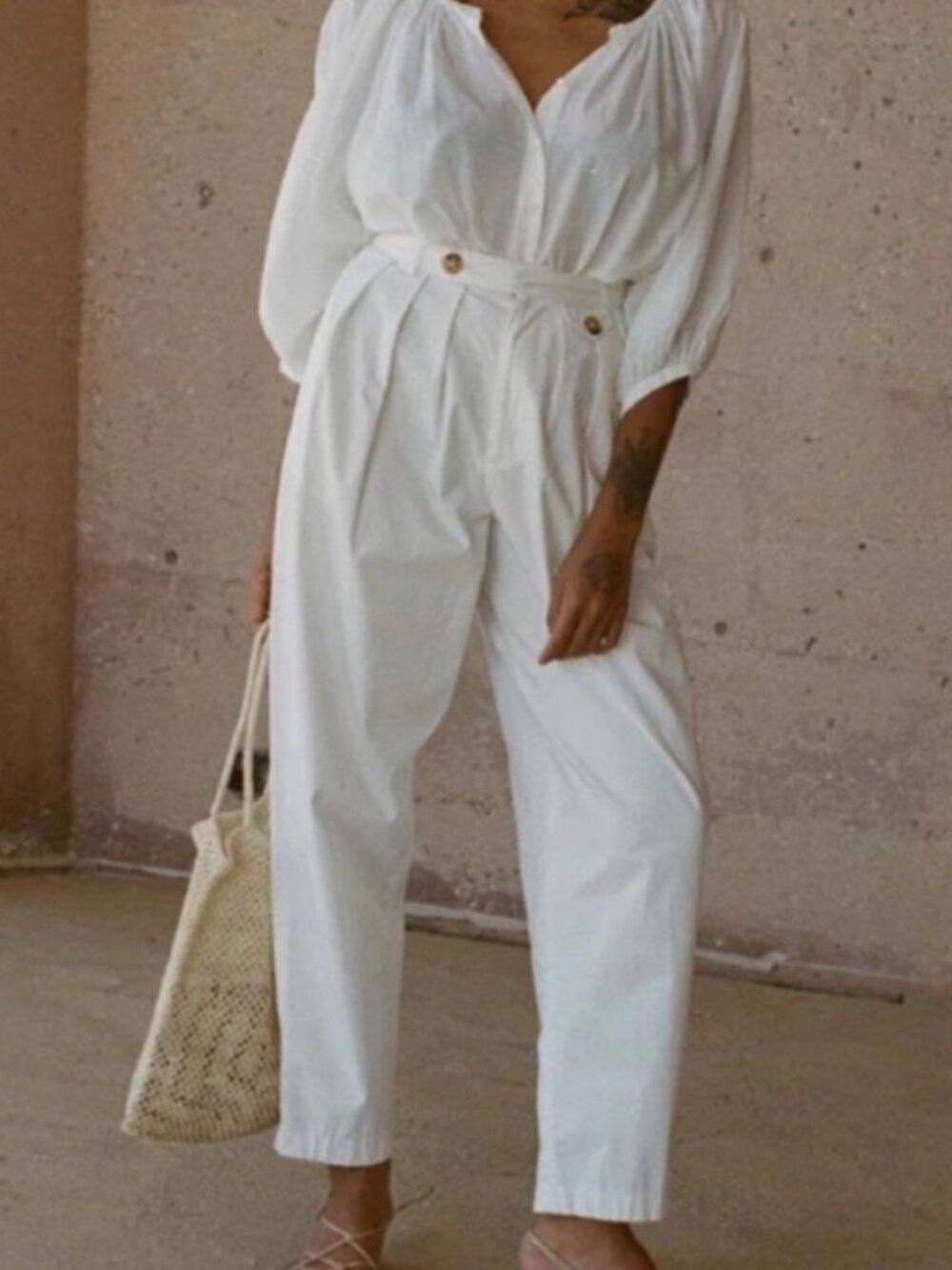 Doen Grover Pleated Twill Pant in Salt Size 6